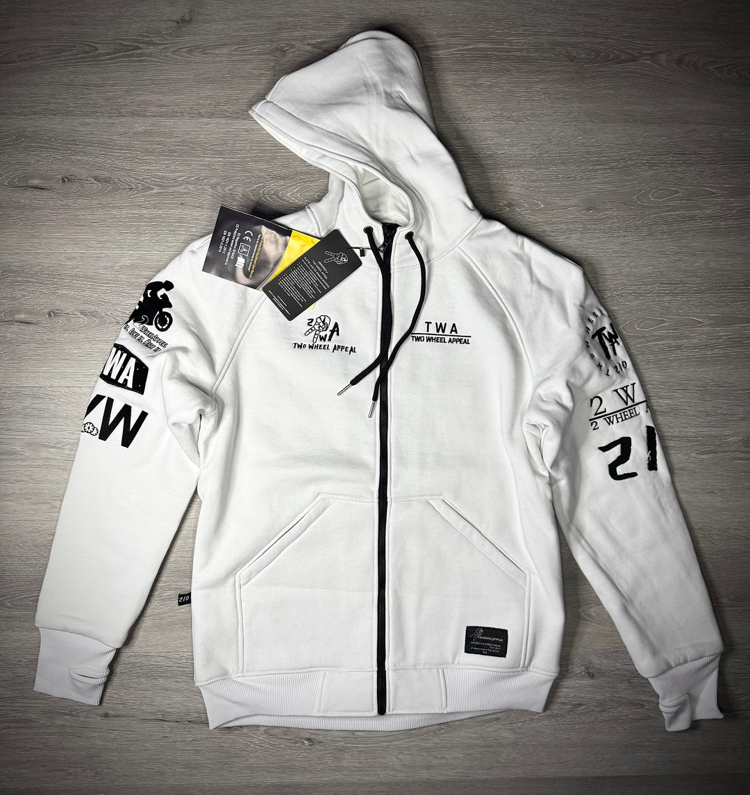 MotoCAP Rated White Armored Hoodie - Kevlar Level II - Official V2
