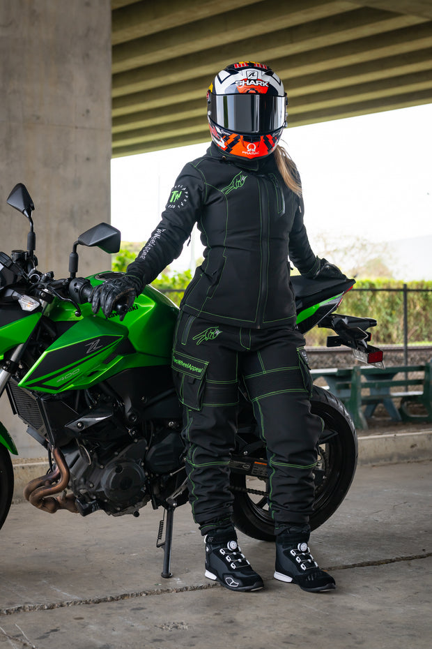 2WA™ Ladies ELITE Level II Armoured Black 210 GREEN softSHELL® RYDERZ Joggers