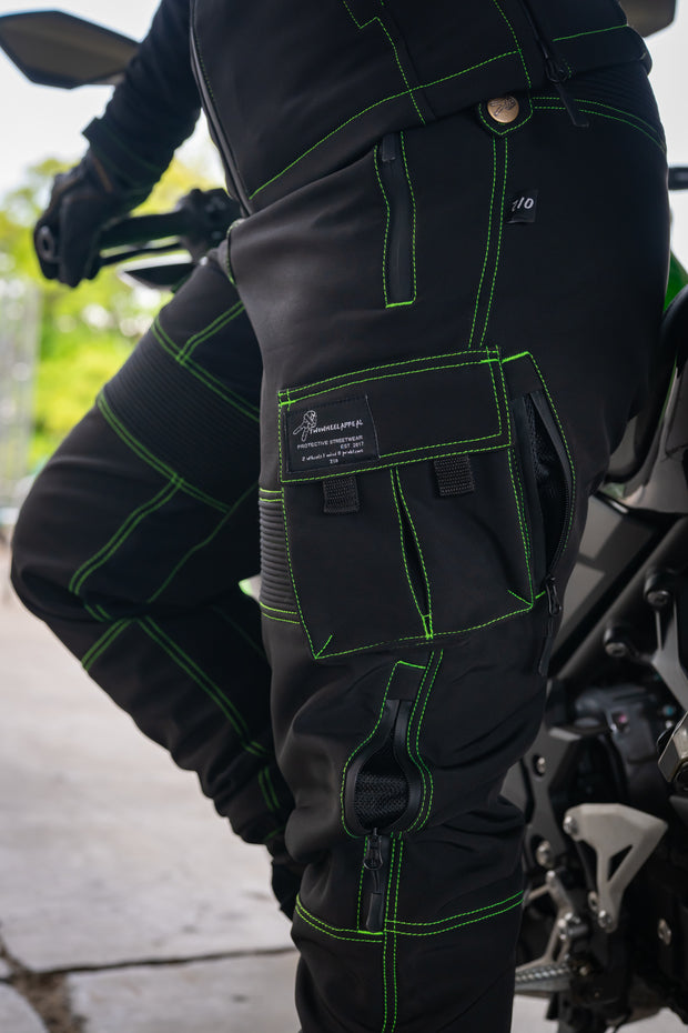 2WA™ Ladies ELITE Level II Armoured Black 210 GREEN softSHELL® RYDERZ Joggers