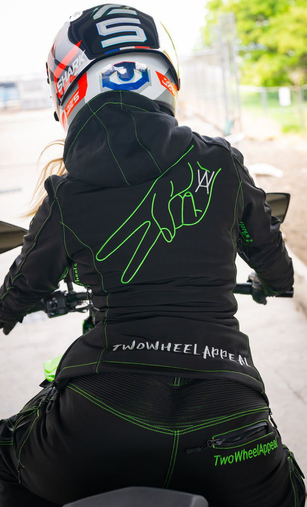 2WA™ Ladies ELITE Level II Armoured Black 210 GREEN softSHELL® RYDERZ Joggers