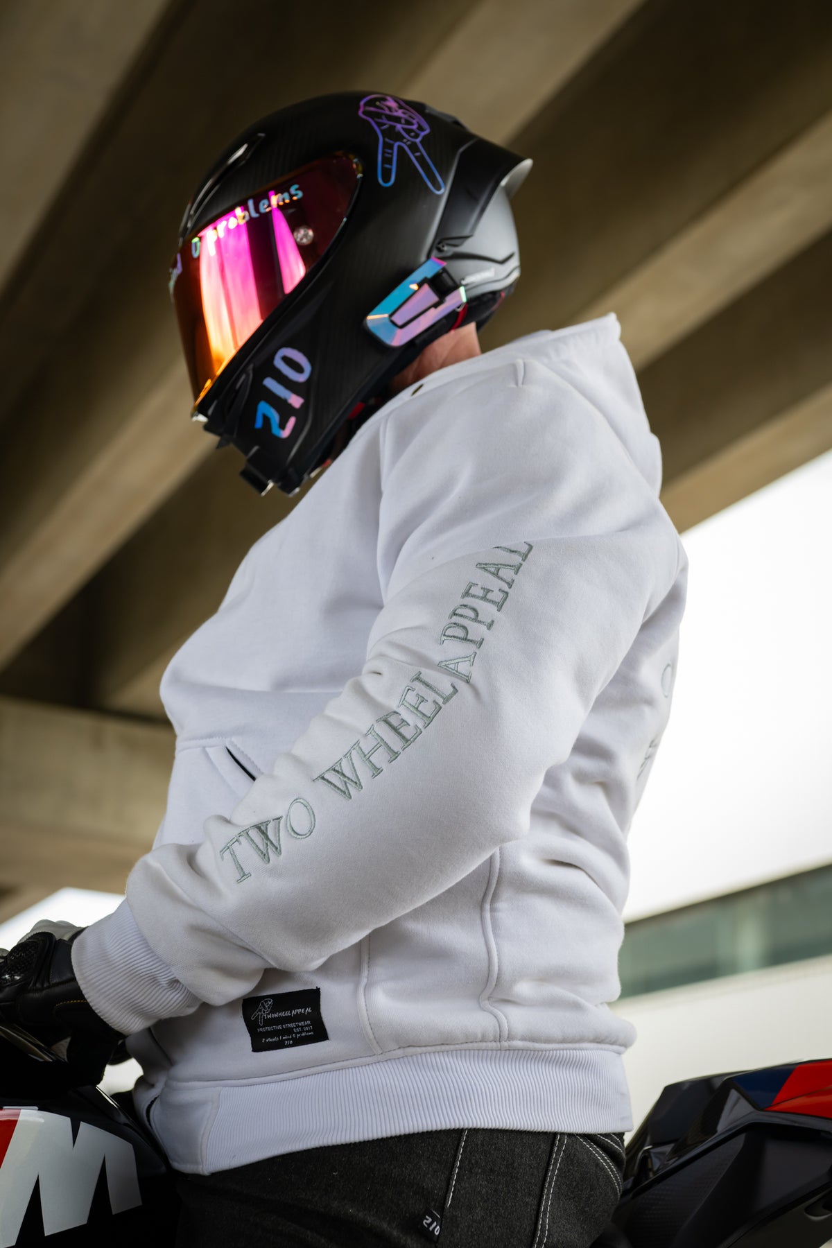 Armoured Motorcycle Hoodie - MotoCAP Rated White CLASSIC Fleece